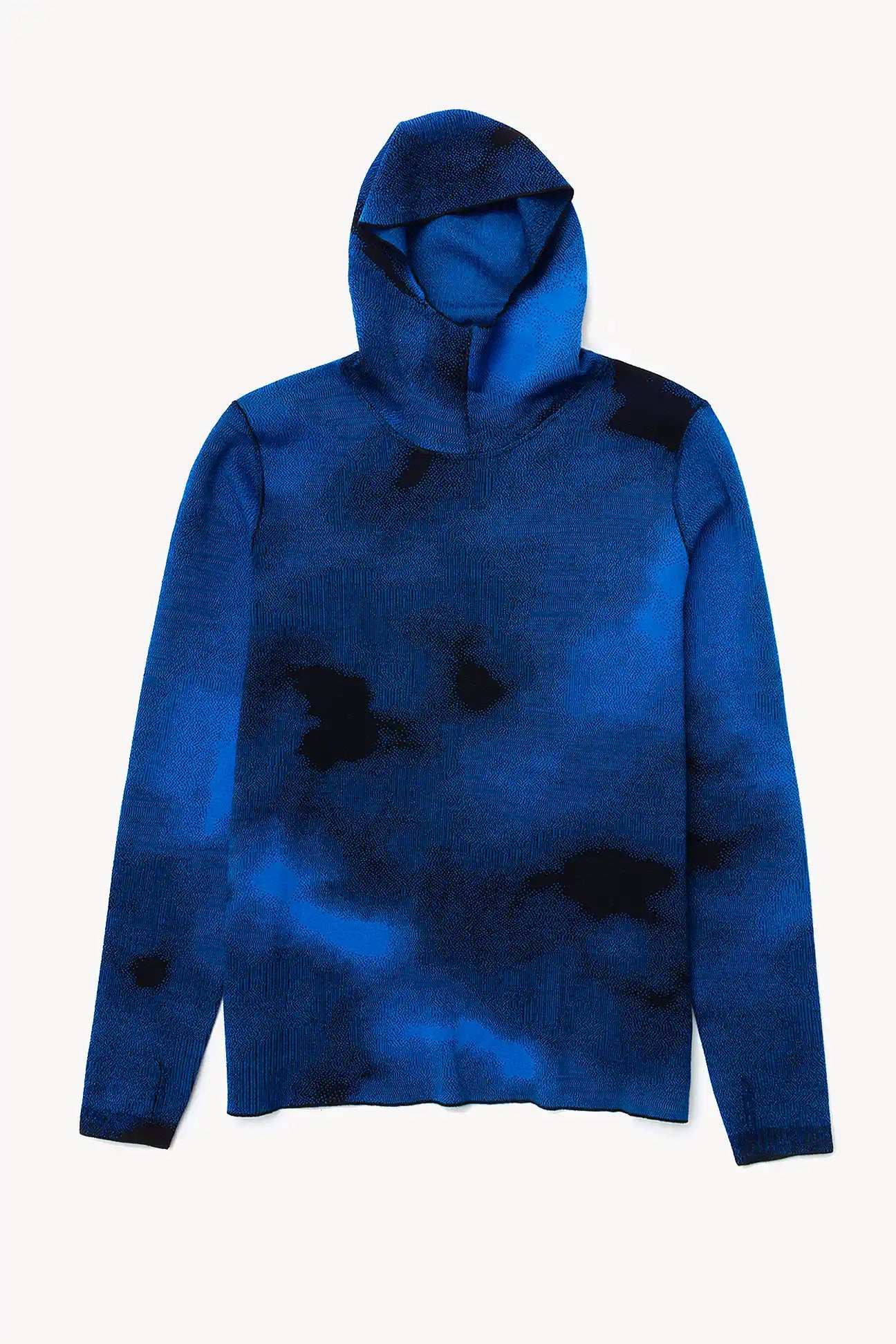 Blue Black Merino Running Jacquard Hoodie