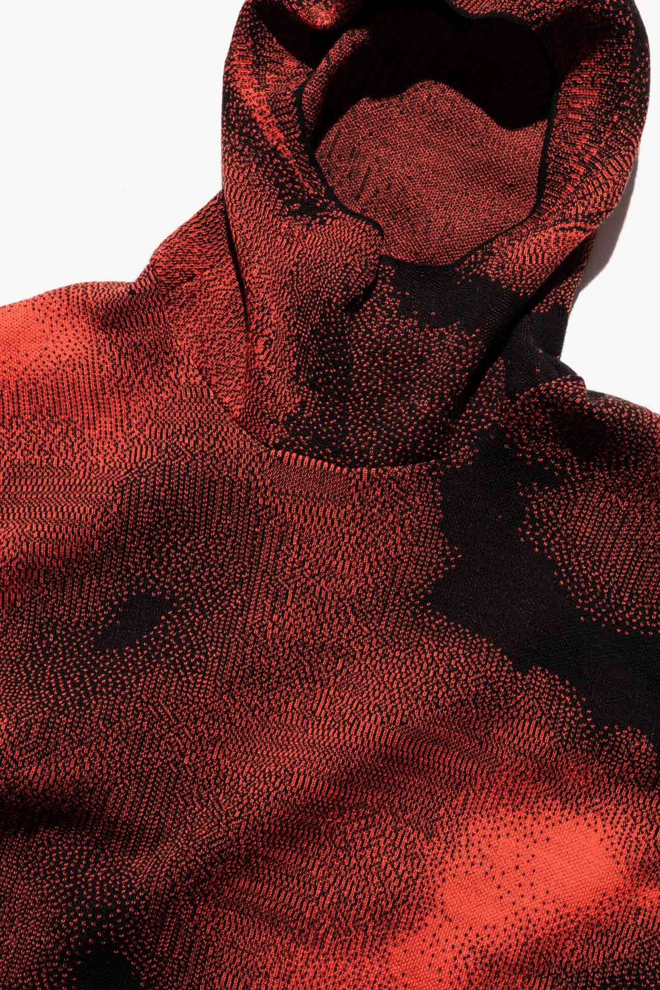 Red Black Merino Running Jacquard Hoodie