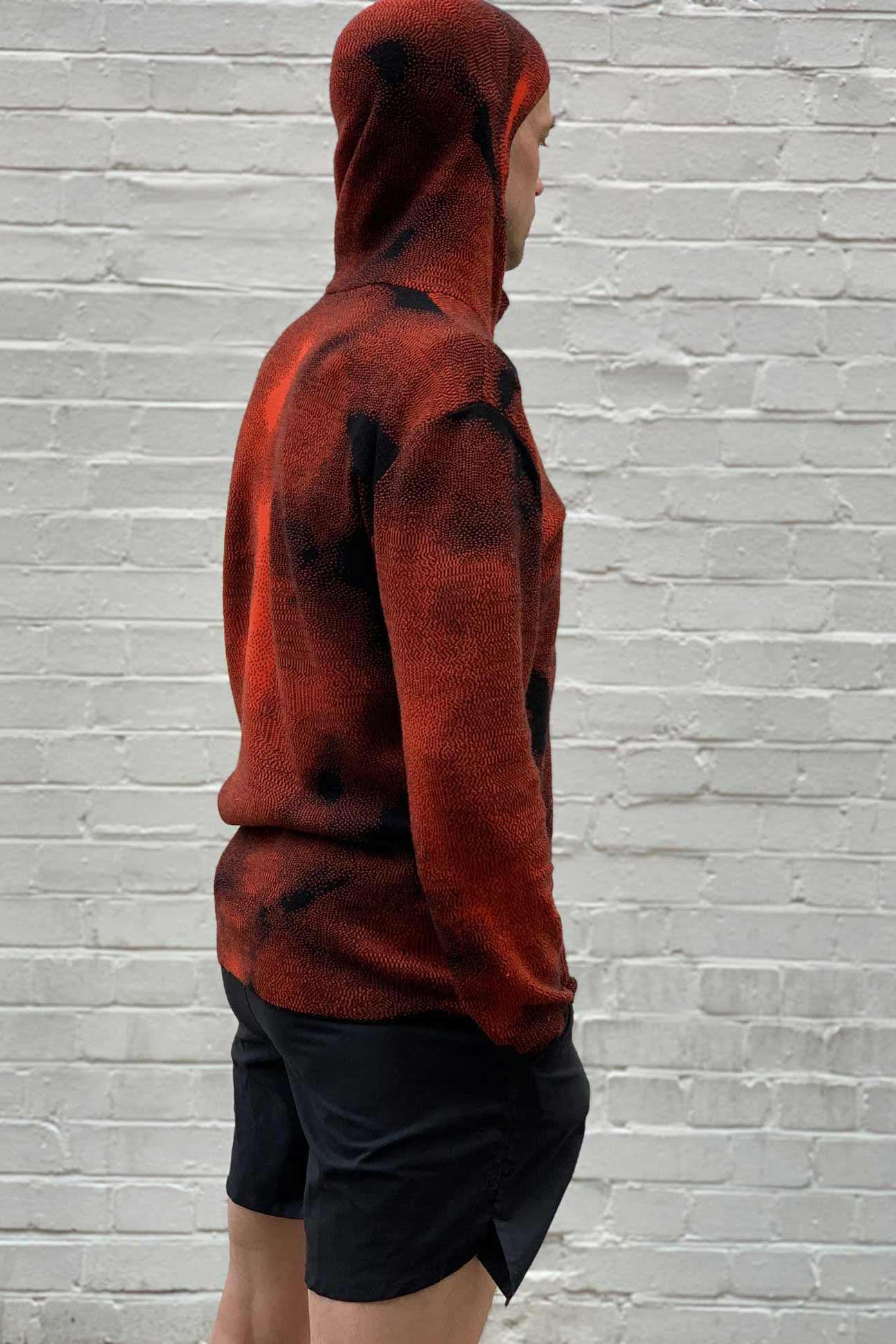 Red Black Merino Running Jacquard Hoodie