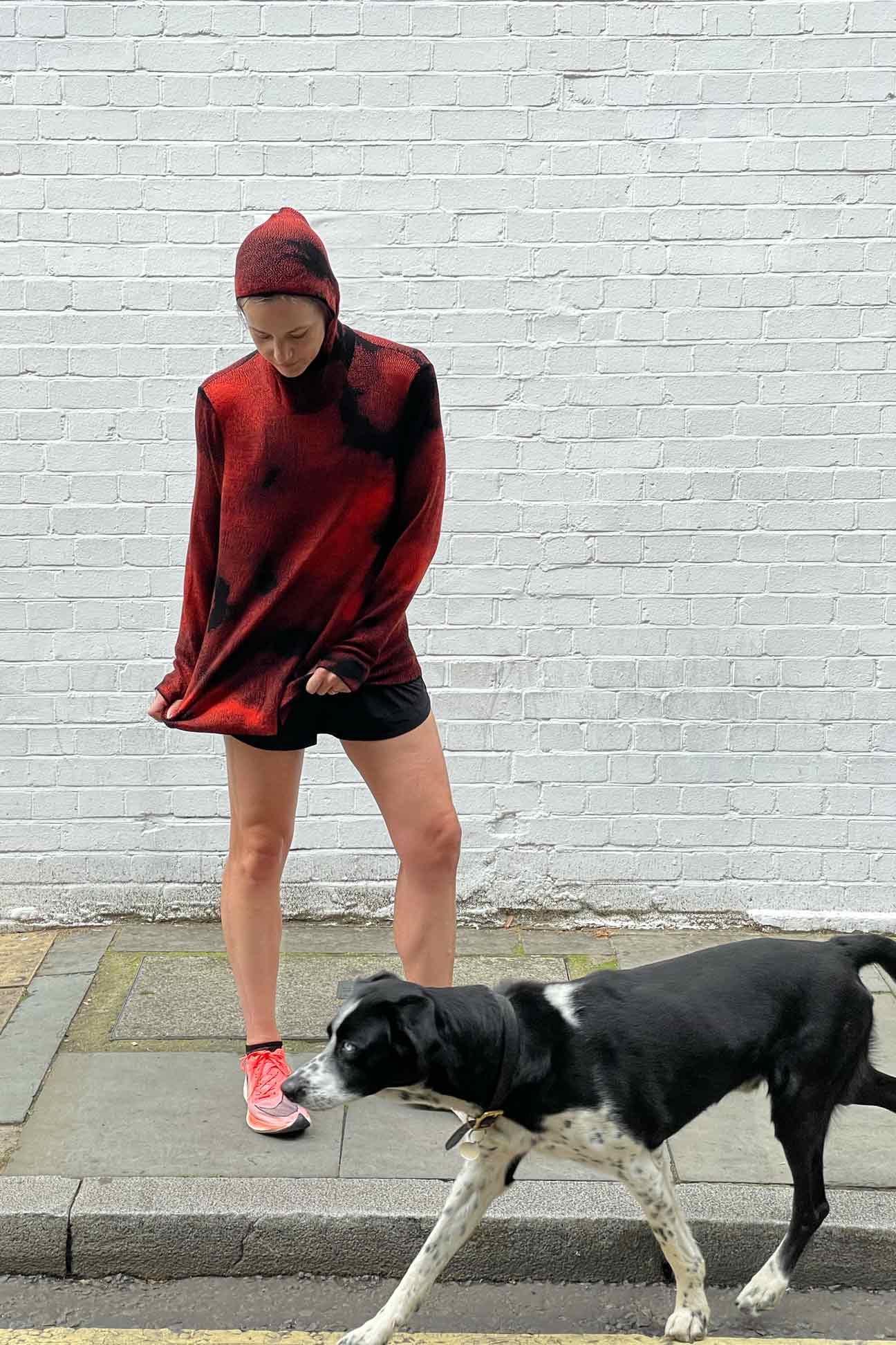 Red Black Merino Running Jacquard Hoodie